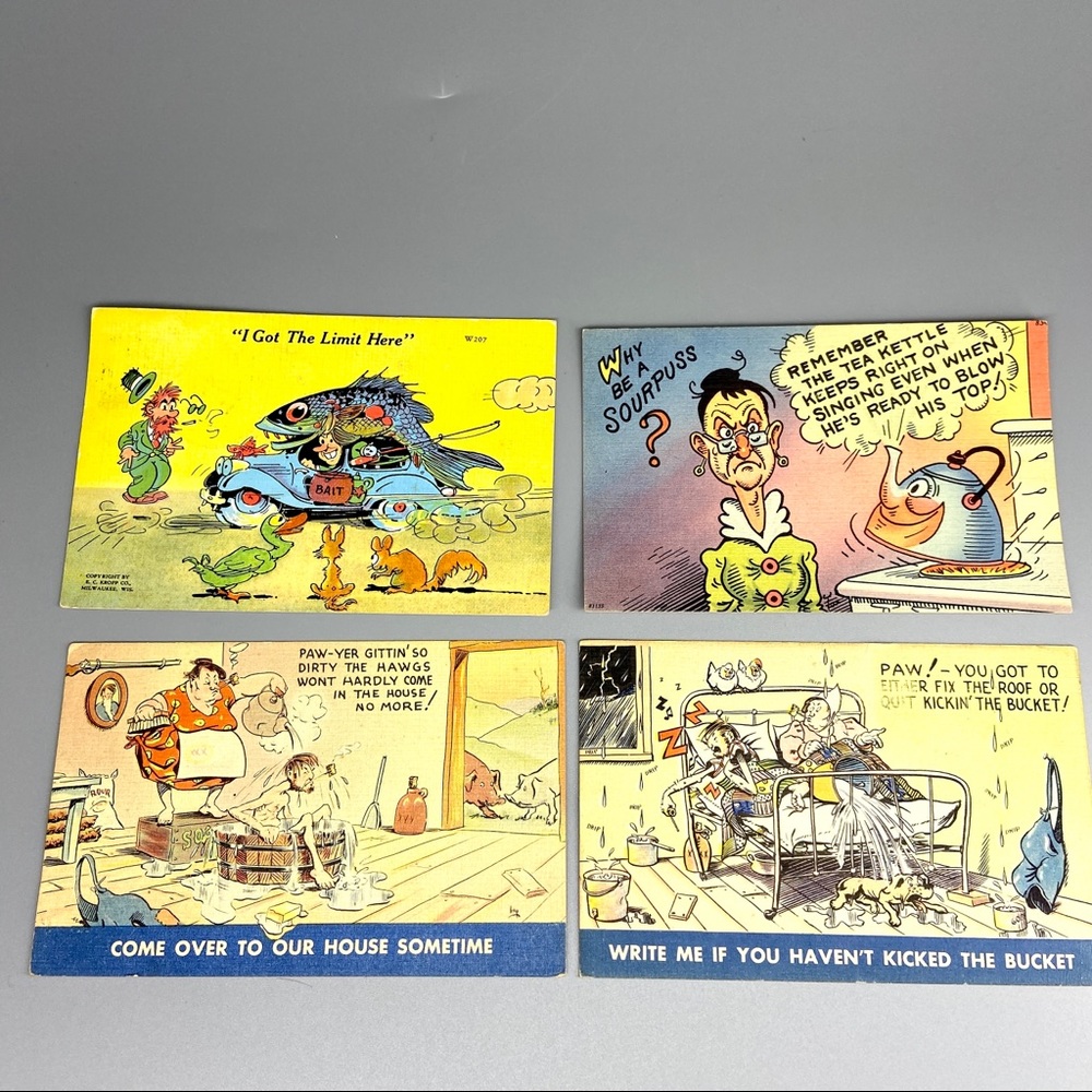 Vintage Comics Postcards Humorous Linen x 4